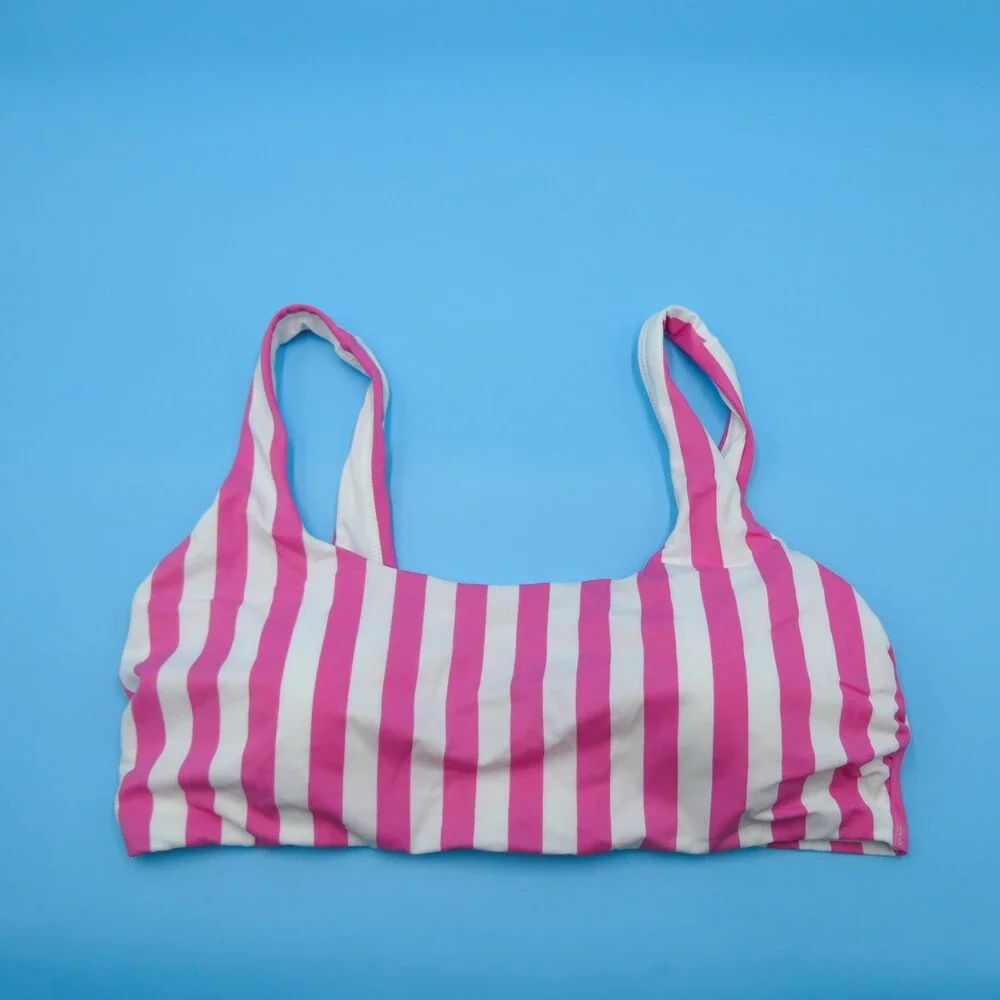Victorias Secret XXL Pink White‎ Striped Pullover Padded Bikini Top Swimwear New